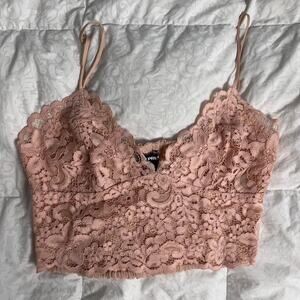 Pink lace crop top with